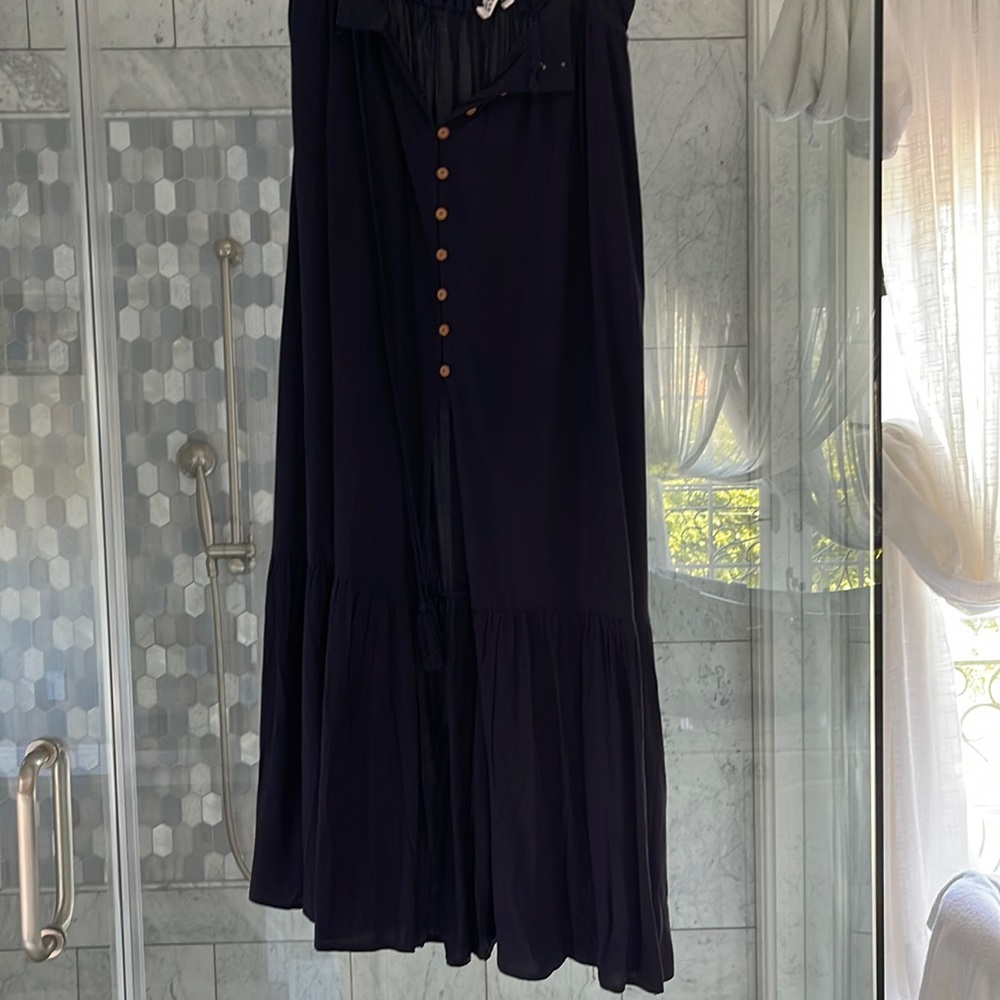 Cotton long skirt dark blue